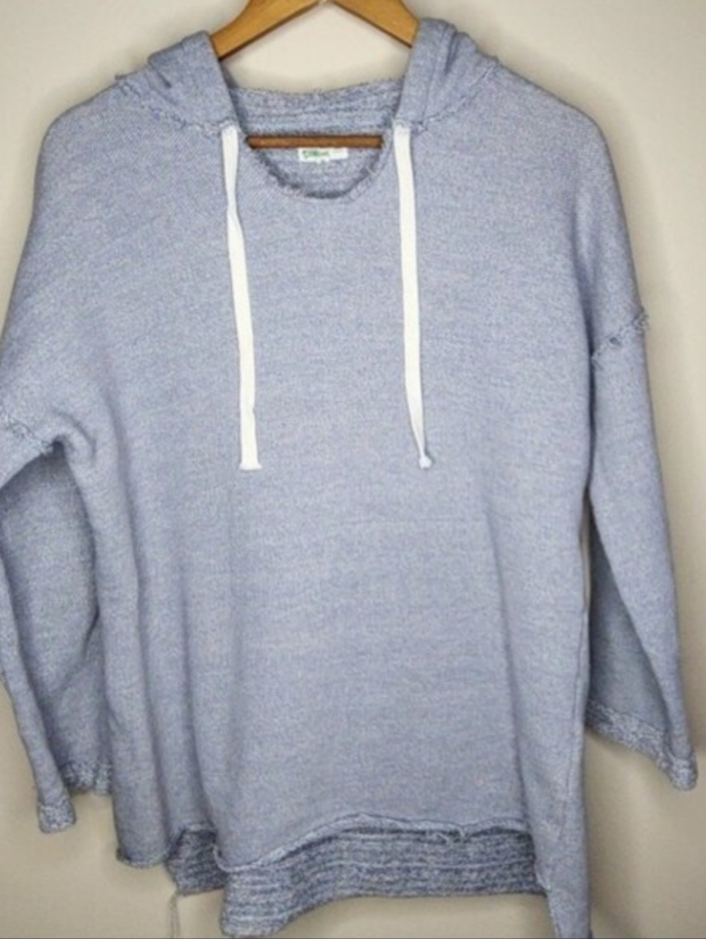 Bonobo Jeans Organic Cotton Hoodie — Powder Blue, M | Distressed Raw Hem